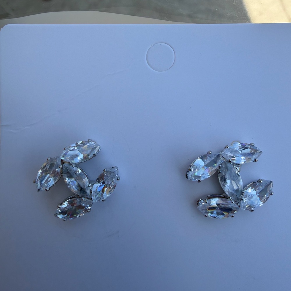 Crystal Marquise Cluster Stud Earrings - Silver Tone
